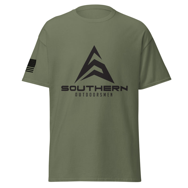 Load image into Gallery viewer, Southern Outdoorsmen Core logo t-shirt with American flag in military green
