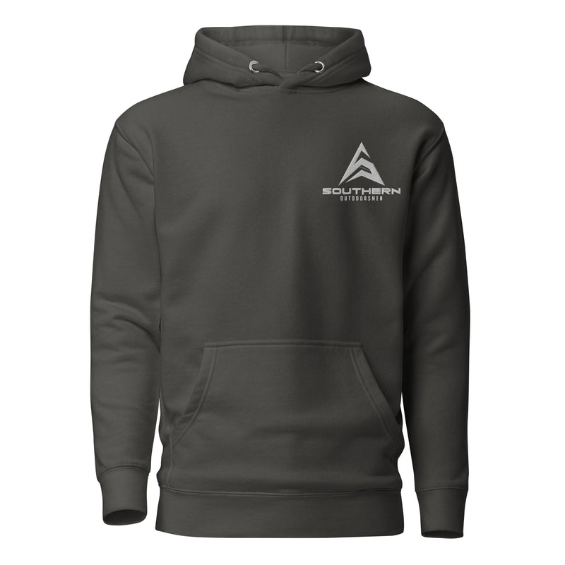 Load image into Gallery viewer, Vintage black embroidered Southern Outdoorsmen hoodie
